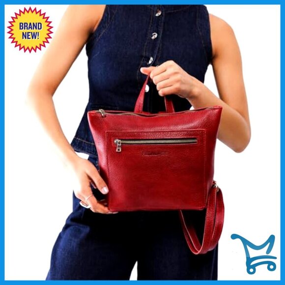 Small Leather Tote Backpack with Zipper Closure & Adjustable Straps